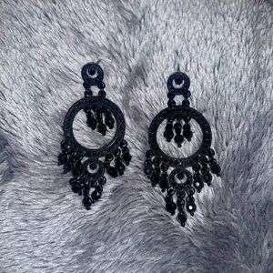 Black on black embellished chandelier earrings- beautiful sparkle ✨